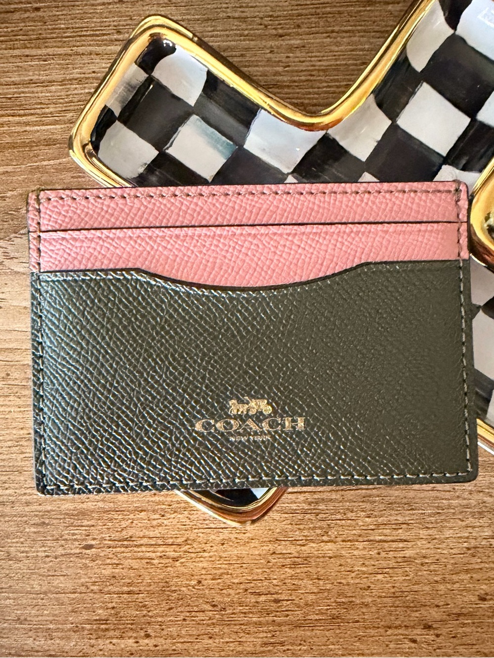 Coach Dark Green & Pink Leather Card Holder